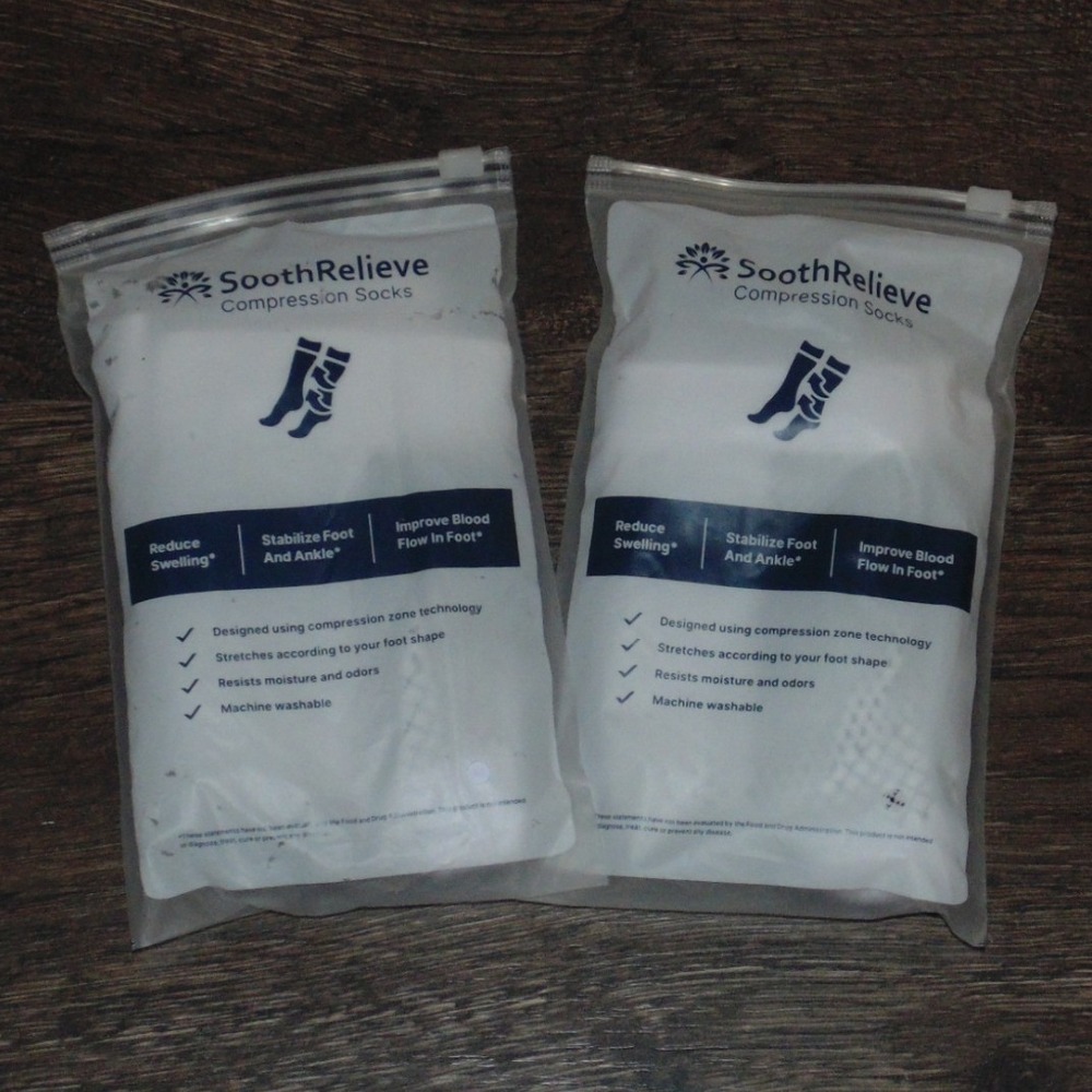 SoothRelieve Compression Toeless Socks Medium White New 2 Pairs Foot Ankle